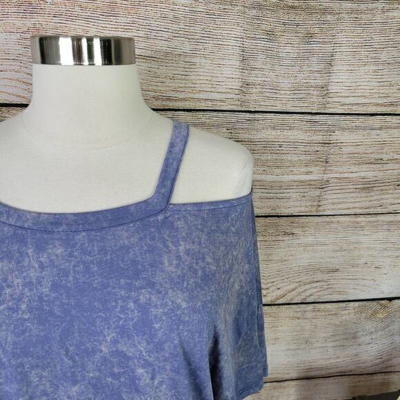 Harlowe &‎ Graham Marbled Cold Shoulder Blue Tee Small - Picture 2 of 6